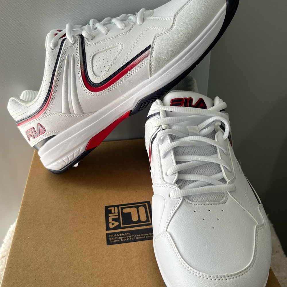 FILA White Sneakers with Red & Navy Trim